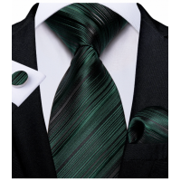 3delige set stropdas pochet manchetknopen donkergroen zwart Streep